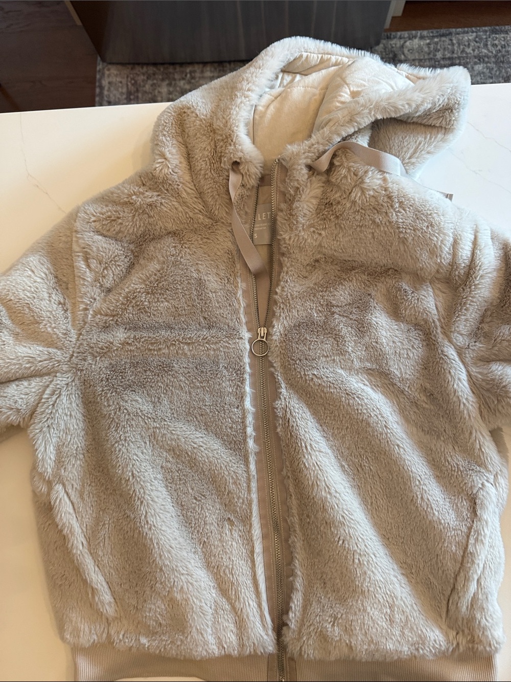 Athleta Plush Hooded Faux Fur Jacket - Taupe